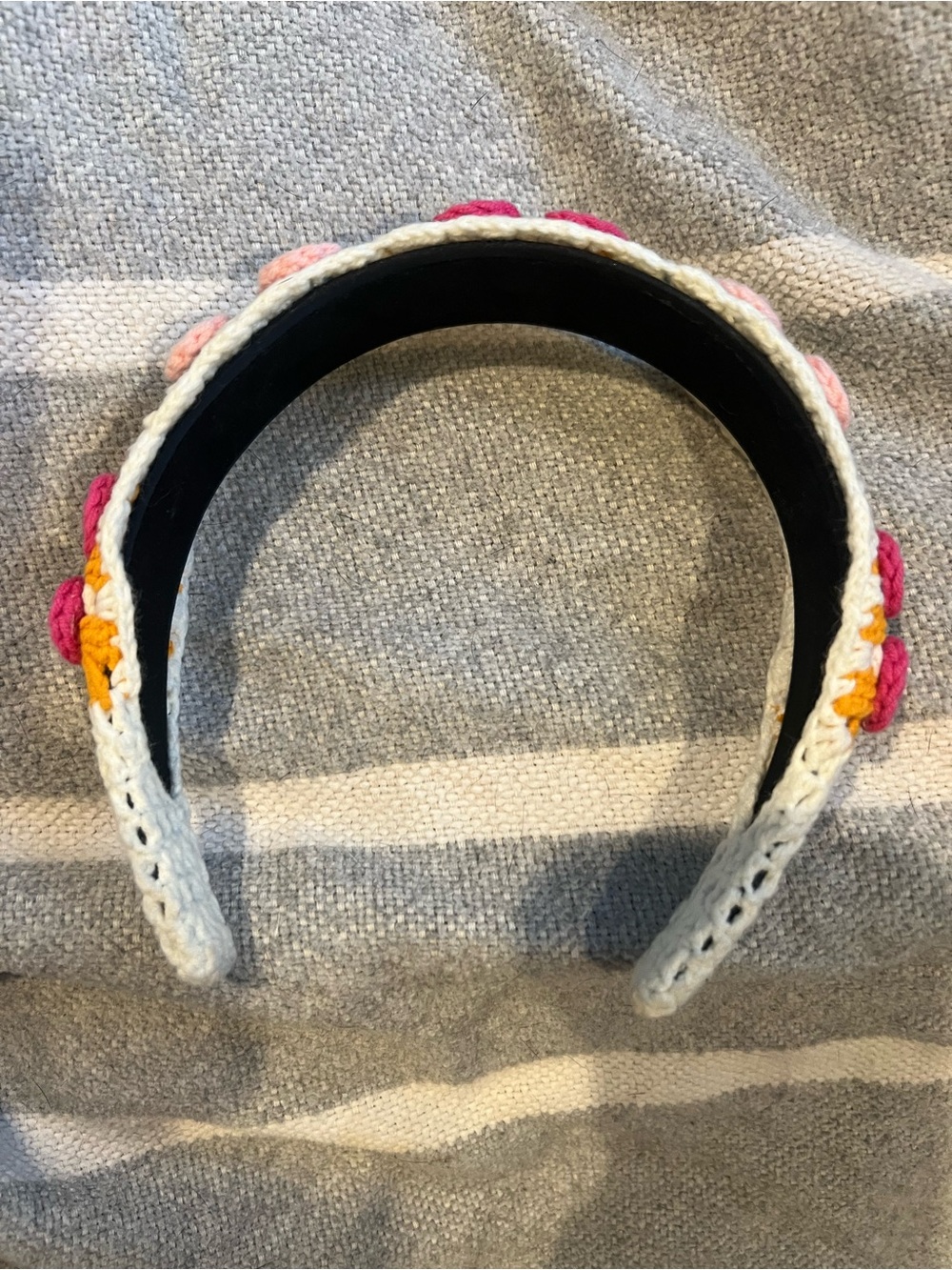 White Crochet Adult headband with Pink & Orange cherries